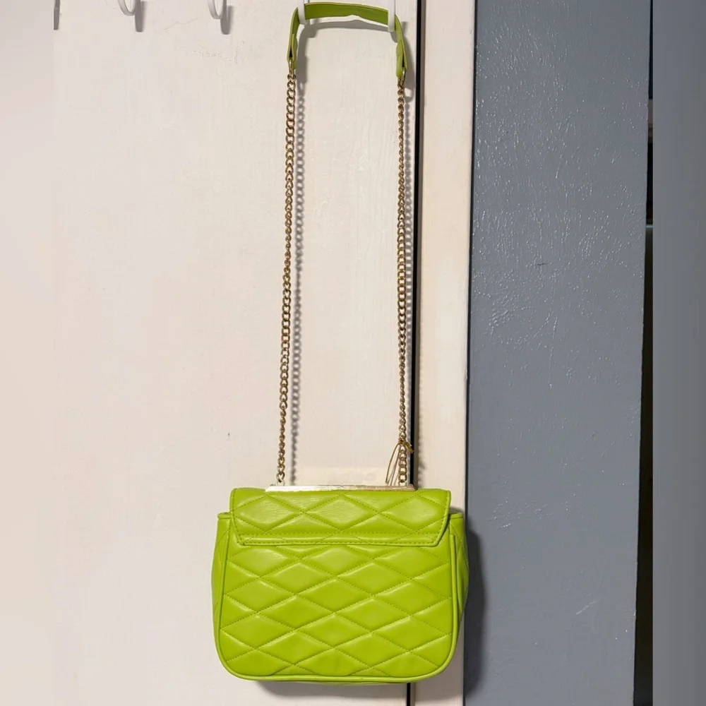 Bebe Lime Green Quilted Chain Shoulder Bag